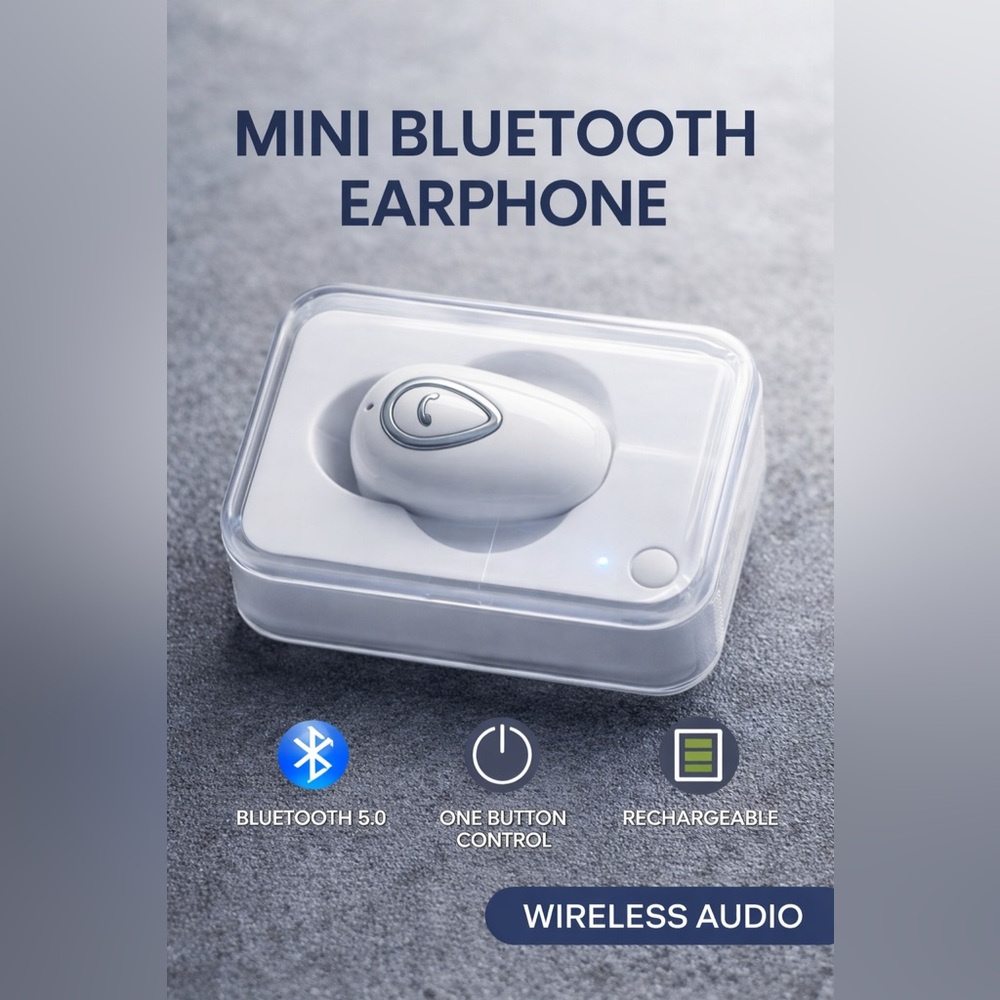 Mini Bluetooth Wireless Earbud Single Ear Headset w/ Charging Case White